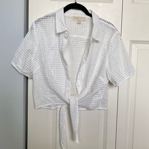 Michael Kors short sleeve tie front shawl cover up